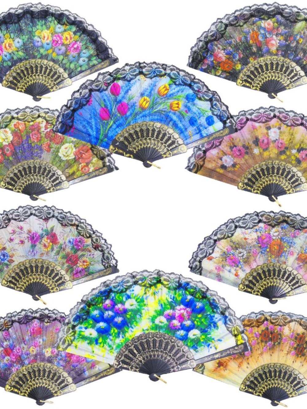 10 Pieces Spanish Hand Fan Handheld Fans for Women Floral Spanish Folding Fan Fo